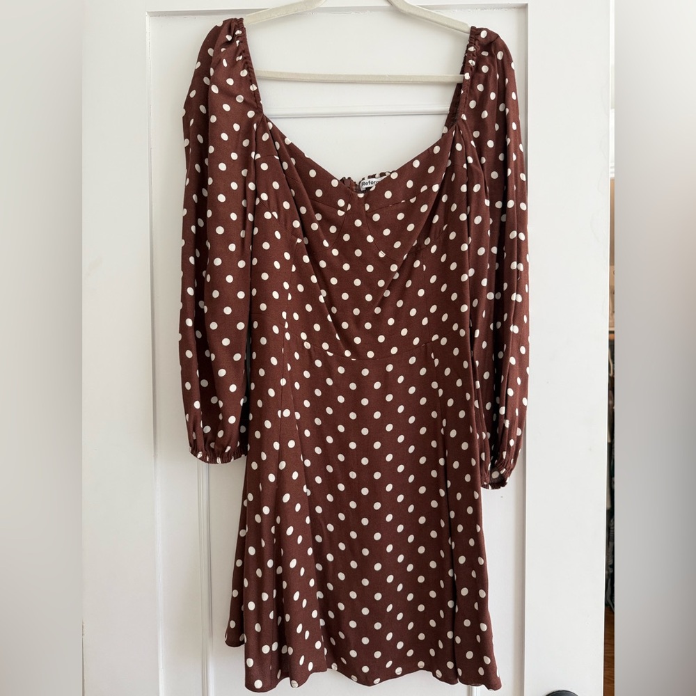 Reformation Brown Polka Dot Dress